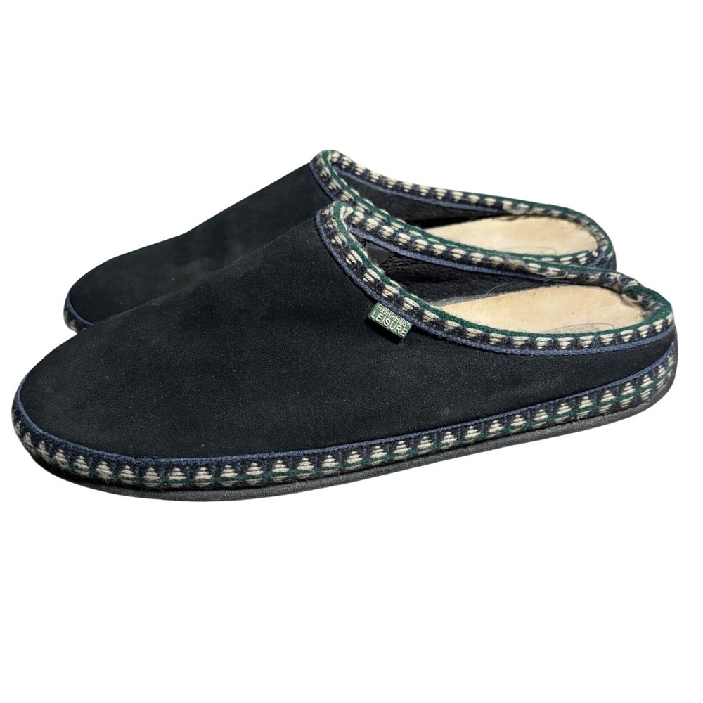 Foamtreads Leisure Mens 12 Black Suede Slip On Scuff Slippers Clogs Leisure